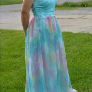 Floor Length Blue/Multi-colored Formal Dress